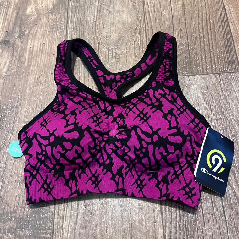 C9 Champion Duo Dry Seamless Medium Support Sports Bra Purple Black N9732 Mens M